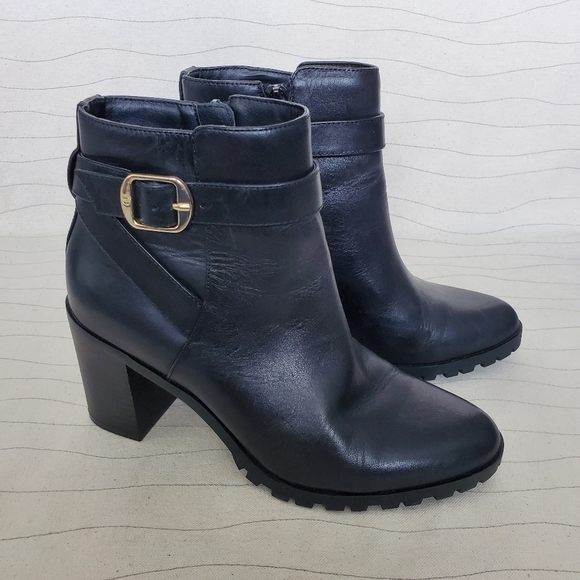 Giani Bernini Womens Katya Leather Memory Foam Black Zipper Booties Shoes Sz 8M - Picture 1 of 15